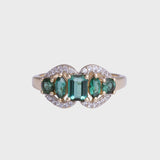 Autumn - Vintage Diamant, Groene & Indicoliet Toermalijn Ring 9k geelgoud