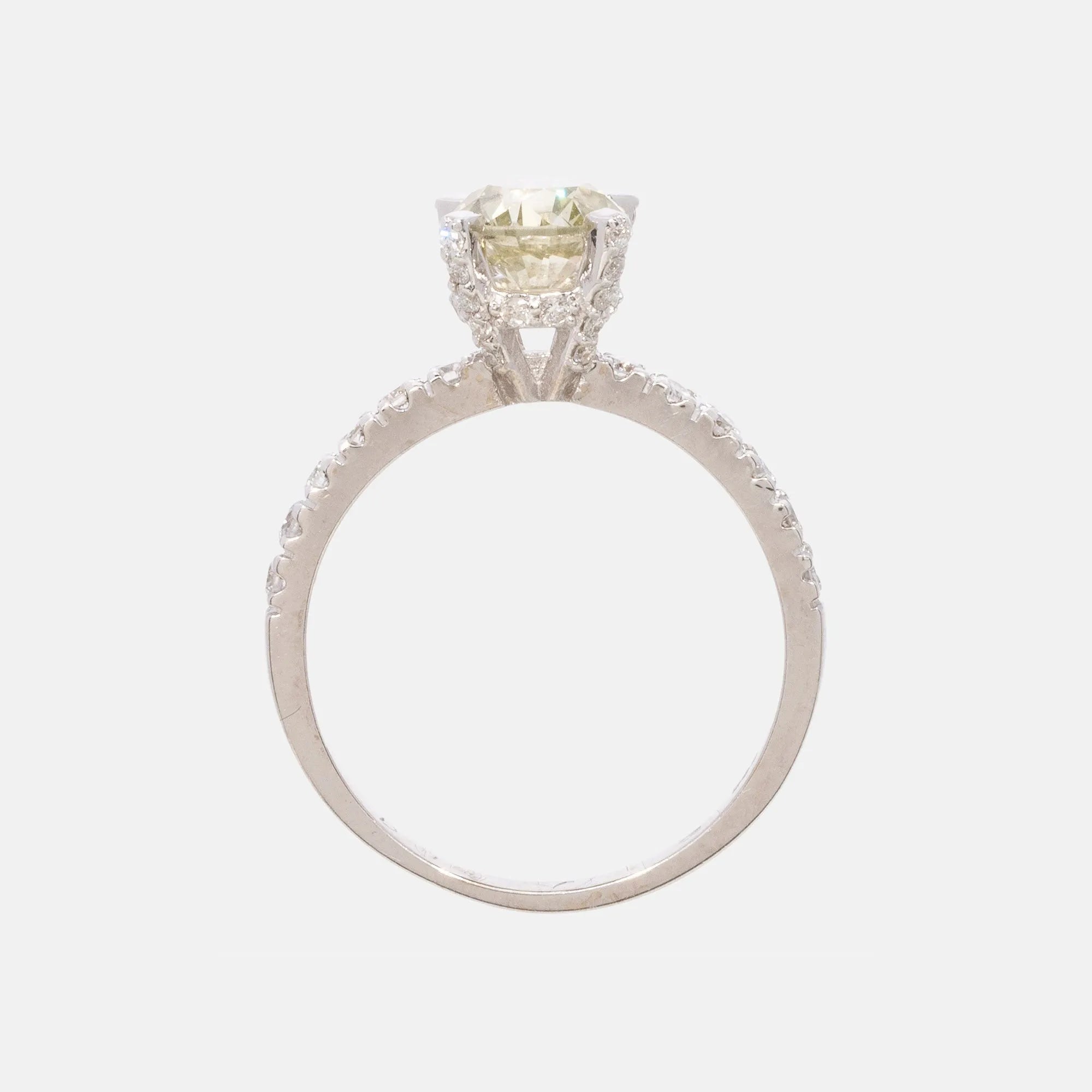 1.88ct Lichtgroene Diamant Solitaire Ring 14k Witgoud, Objet Dore