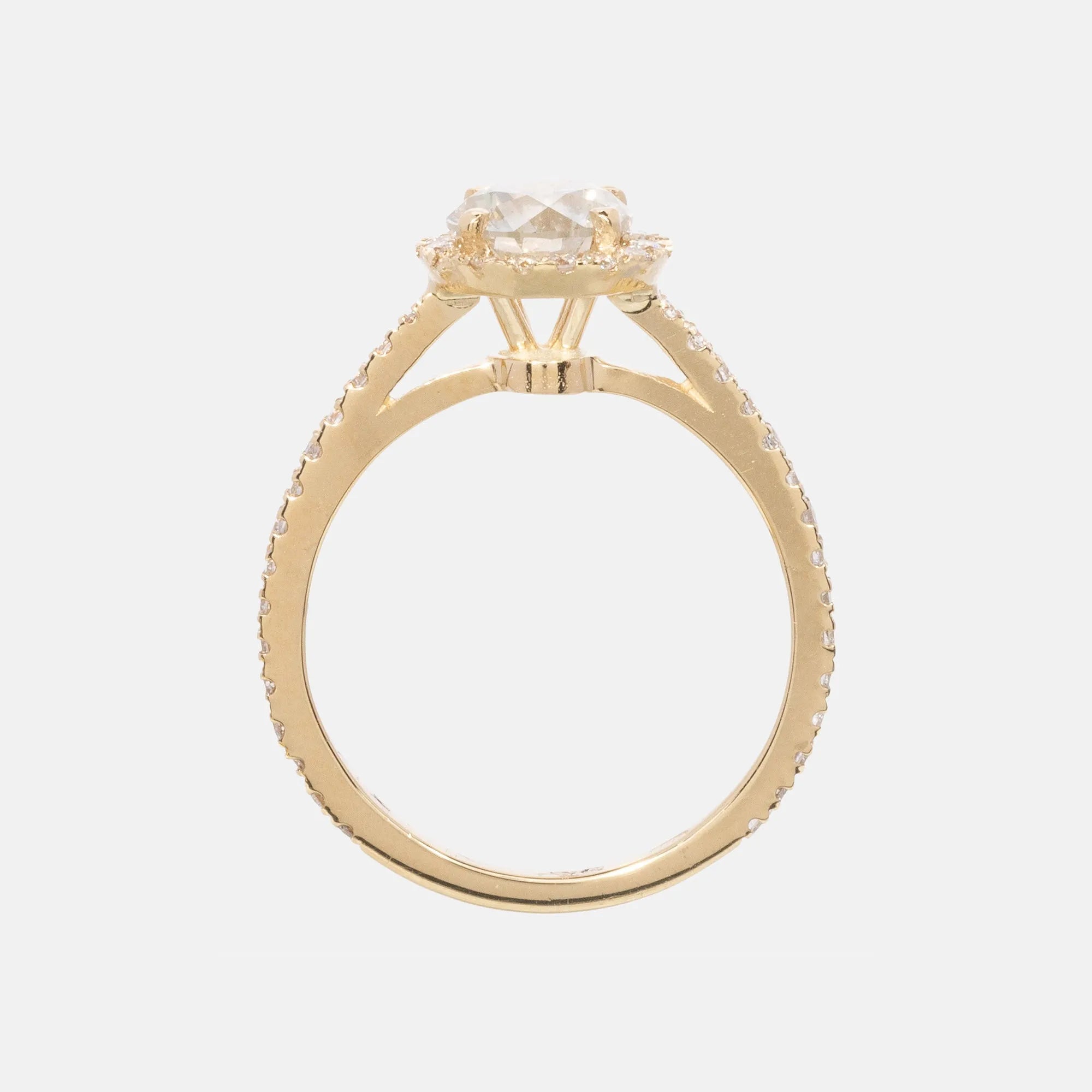 Wit Briljant Geslepen Diamant Halo Pave Ring 14 karaat goud, Objet Dore