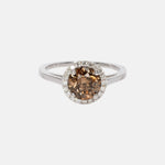 Fancy Brown Briljant Geslepen Diamant Halo Verlovingsring 14 karaat goud, Objet Dore