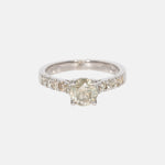 Light Yellow Solitaire Diamond Pave Ring 14k white gold, Objet Dore