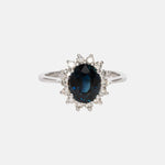 Blauwe Saffier Entourage Lady Diana Ring 14 karaat witgoud, Objet Dore