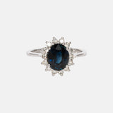 Blauwe Saffier Entourage Lady Diana Ring 14 karaat witgoud, Objet Dore