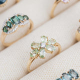 June - Vintage Groene Topaas & Witte Saffier Cluster Ring 10k goud