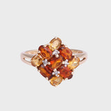 Arielle - Vintage Multicolor Citrien & Diamant Cluster Ring 9k goud