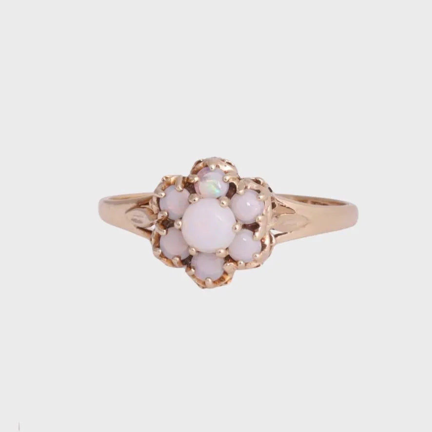 Julie - Vintage Australische Opaal Flower Ring 9k Geelgoud, Objet Dore