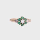 Bella - Vintage Smaragd & Diamant Floral Cluster Ring 9k goud