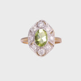Clarence - Vintage Art Deco Peridot & Diamant Ring 18k goud & Platinum