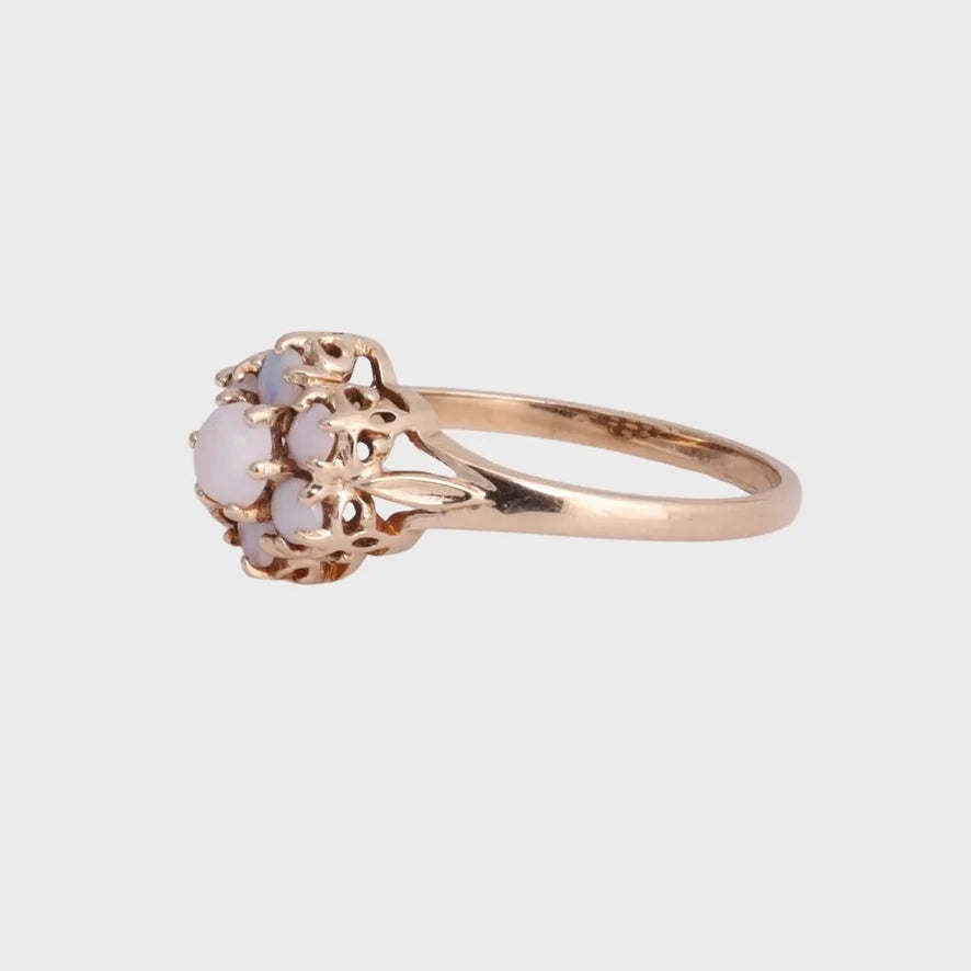 Julie - Vintage Australische Opaal Flower Ring 9k Geelgoud, Objet Dore