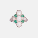 Selena - Vintage 9k Witgoud Georgian Opaal & Smaragd cluster ring