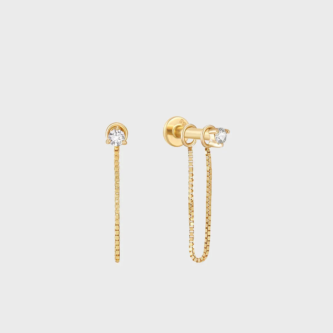 Diamant Chain Stud Piercing 14k goud, Objet Dore