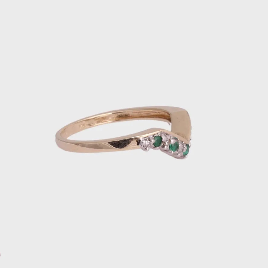 Esma - Vintage Smaragd & Diamant Wishbone ring 9k goud, Objet Dore