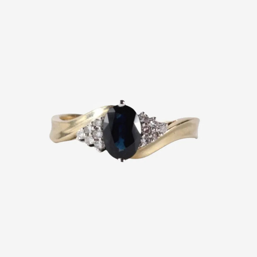 Eloise – Vintage 9k Saffier & Diamant cluster ring, Objet Dore