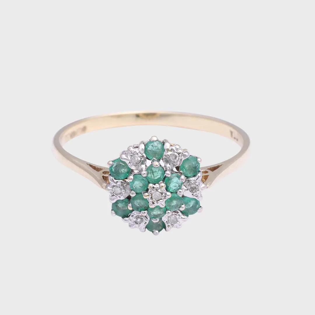 Fenna - Vintage 9k Smaragd & Diamant cluster ring, Objet Dore