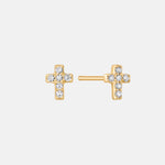 Little Diamant Cross Earpin 14 karaat goud, Objet Dore