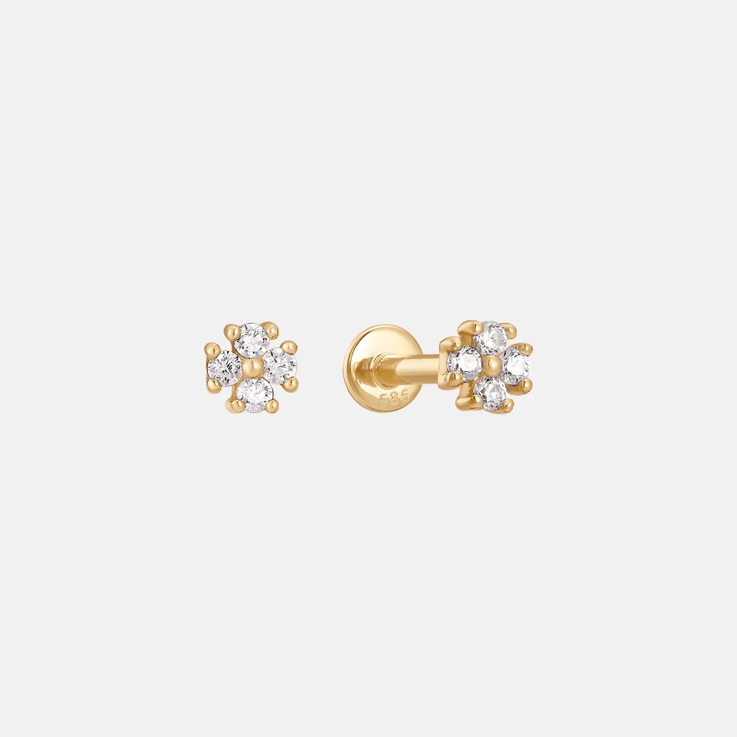 Lucky Clover Diamant Stud Piercing 14k goud, Objet Dore