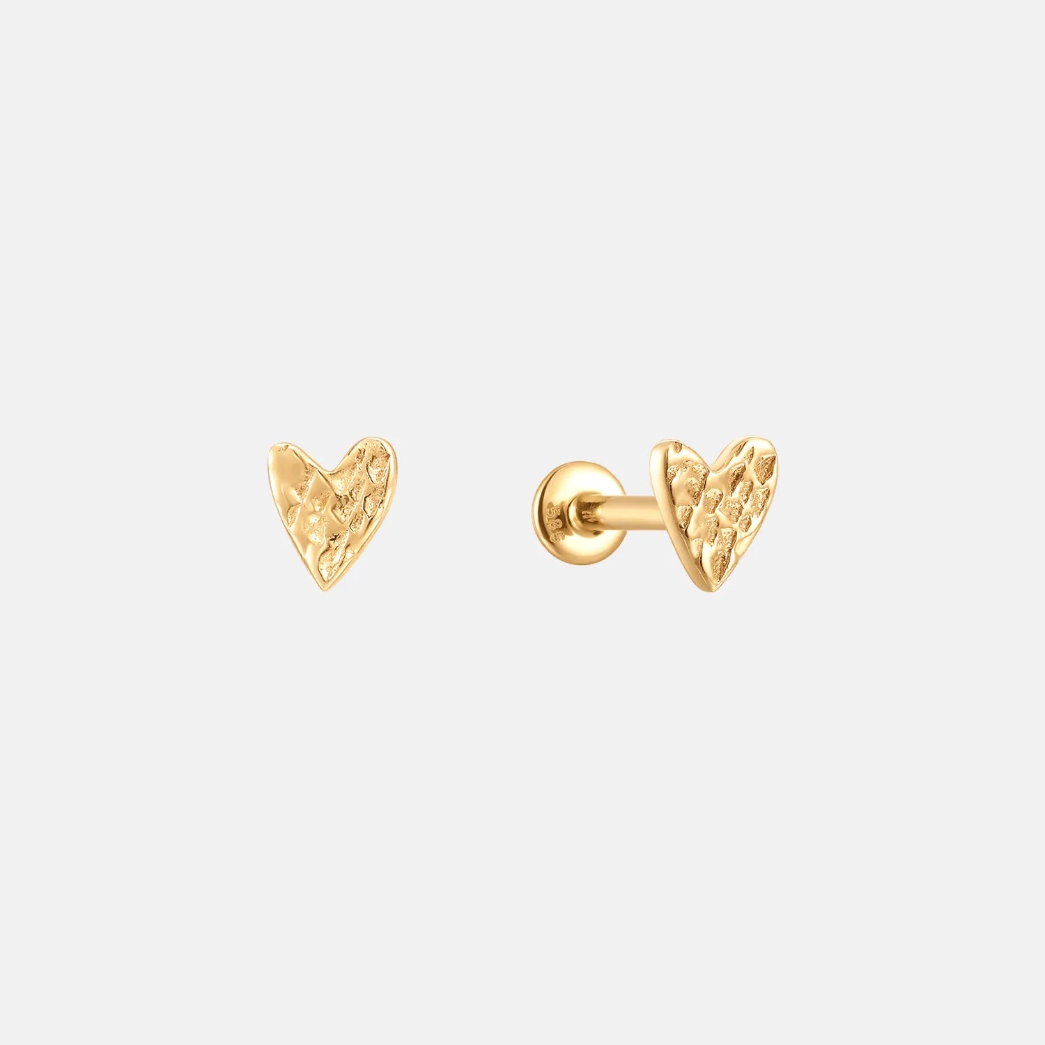 Hammered Hart Stud Piercing 14 karaat goud, Objet Dore