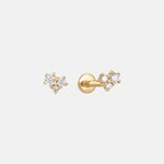 Wild Triple Diamant Cluster Stud Piercing 14 karaat goud, Objet Dore