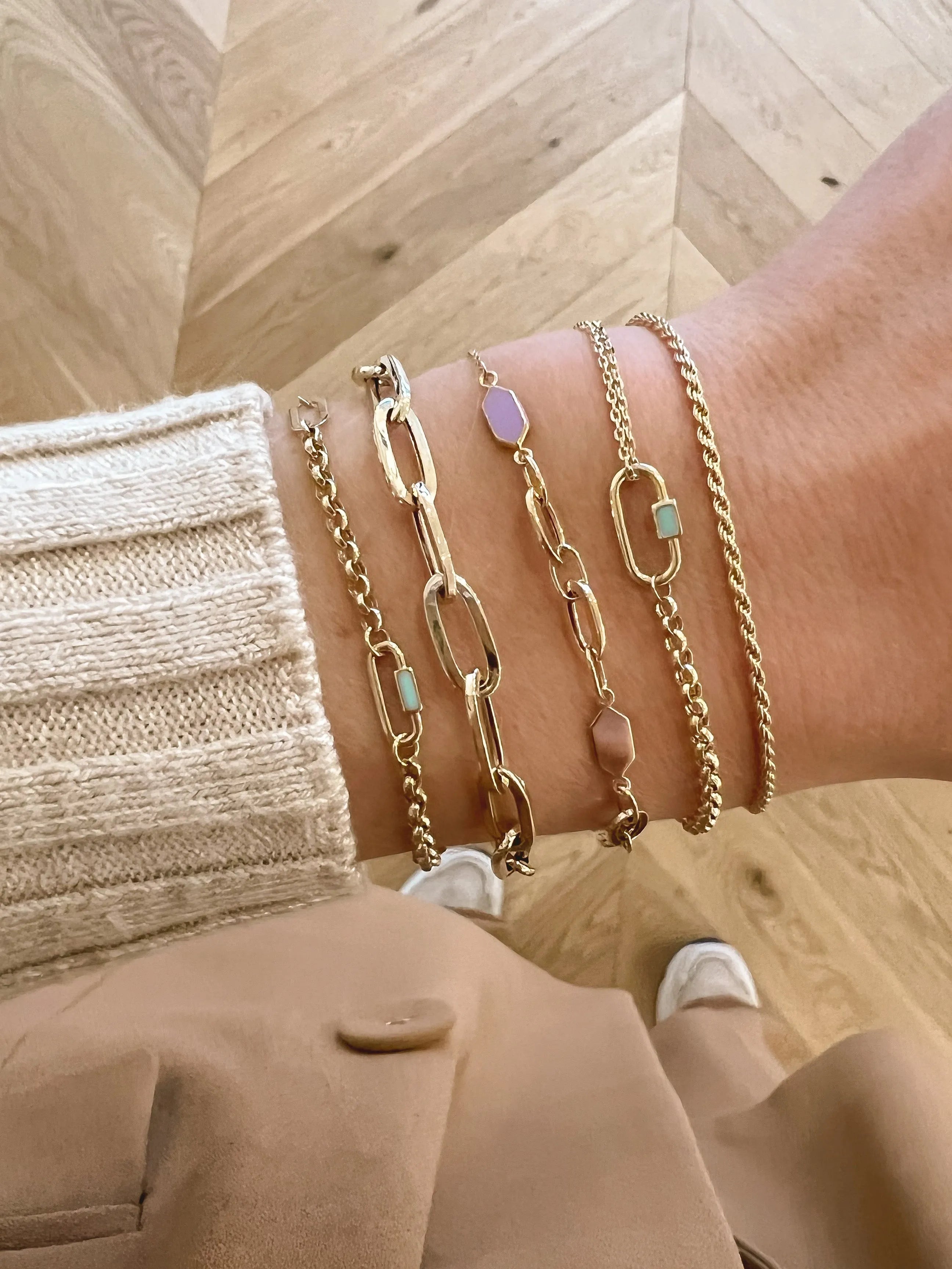 Rolo Link Armband Mint Emaille 14k goud, Objet Dore