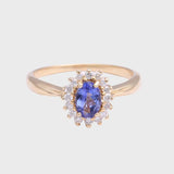 Jenna - 18k Tanzaniet & Diamant Lady Diana Entourage ring, Objet Dore