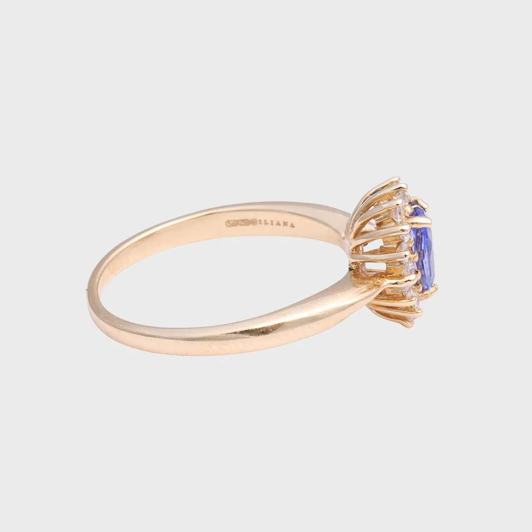 Jenna - 18k Tanzaniet & Diamant Lady Diana Entourage ring, Objet Dore