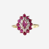 Maeve – Vintage 14k Robijn & Diamant markies ring