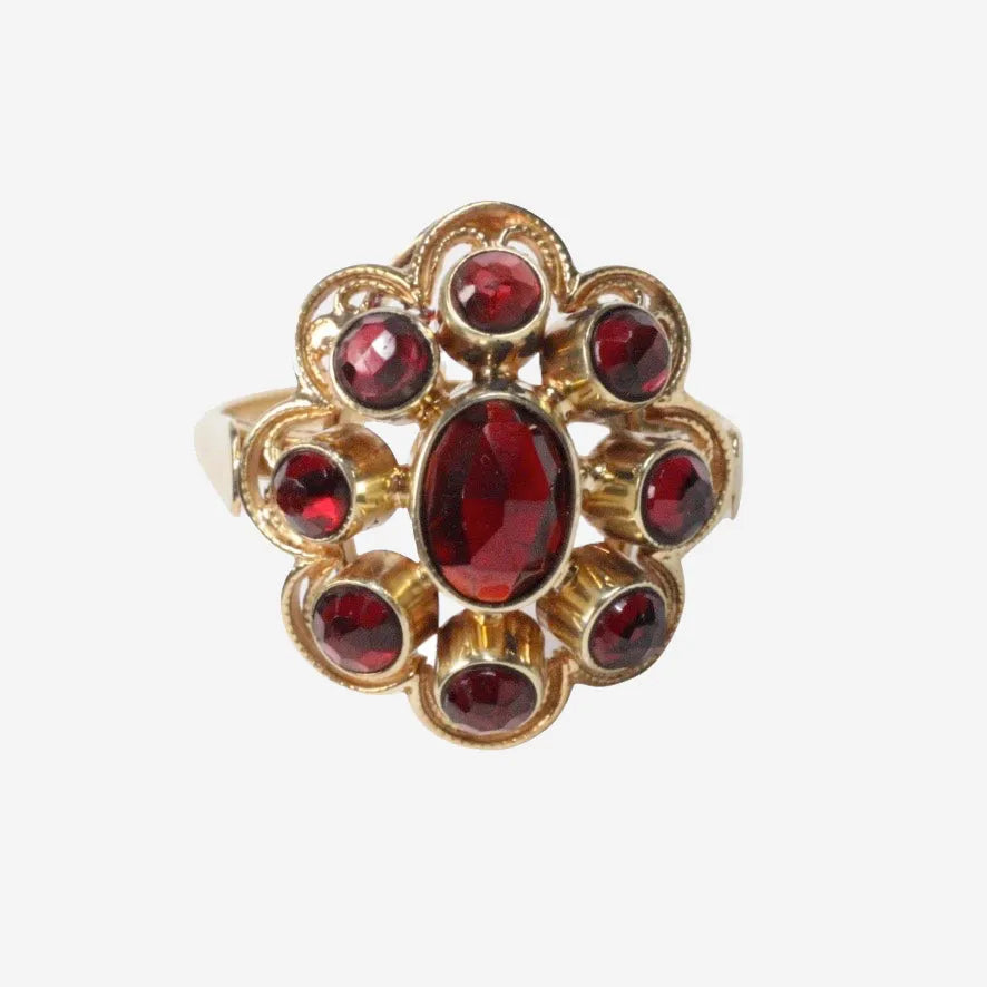 Marie – Vintage 14k Granaat cluster ring, Objet Dore