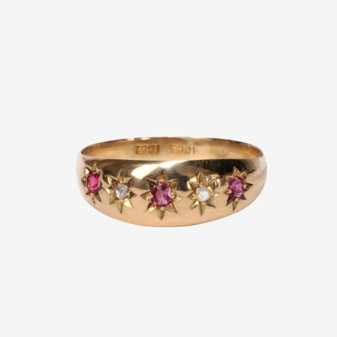 Millie – Vintage 18k Robijn & Diamant Gypsy band ring, Objet Dore