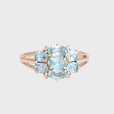 Nadia - Vintage Paraiba Toermalijn & Diamant Cluster Ring 9k goud