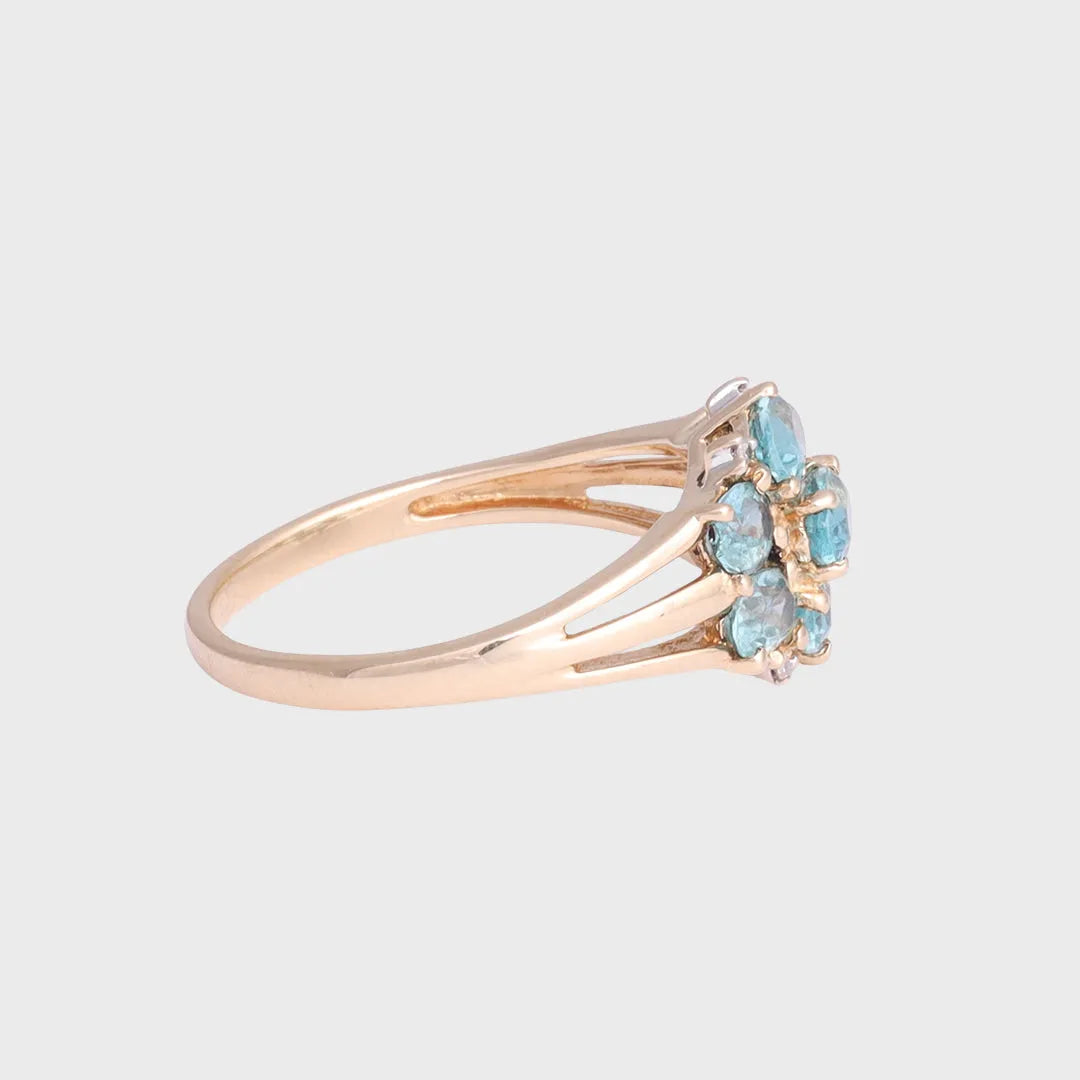 Nadia - Vintage Paraiba Toermalijn & Diamant Cluster Ring 9k goud, Objet Dore