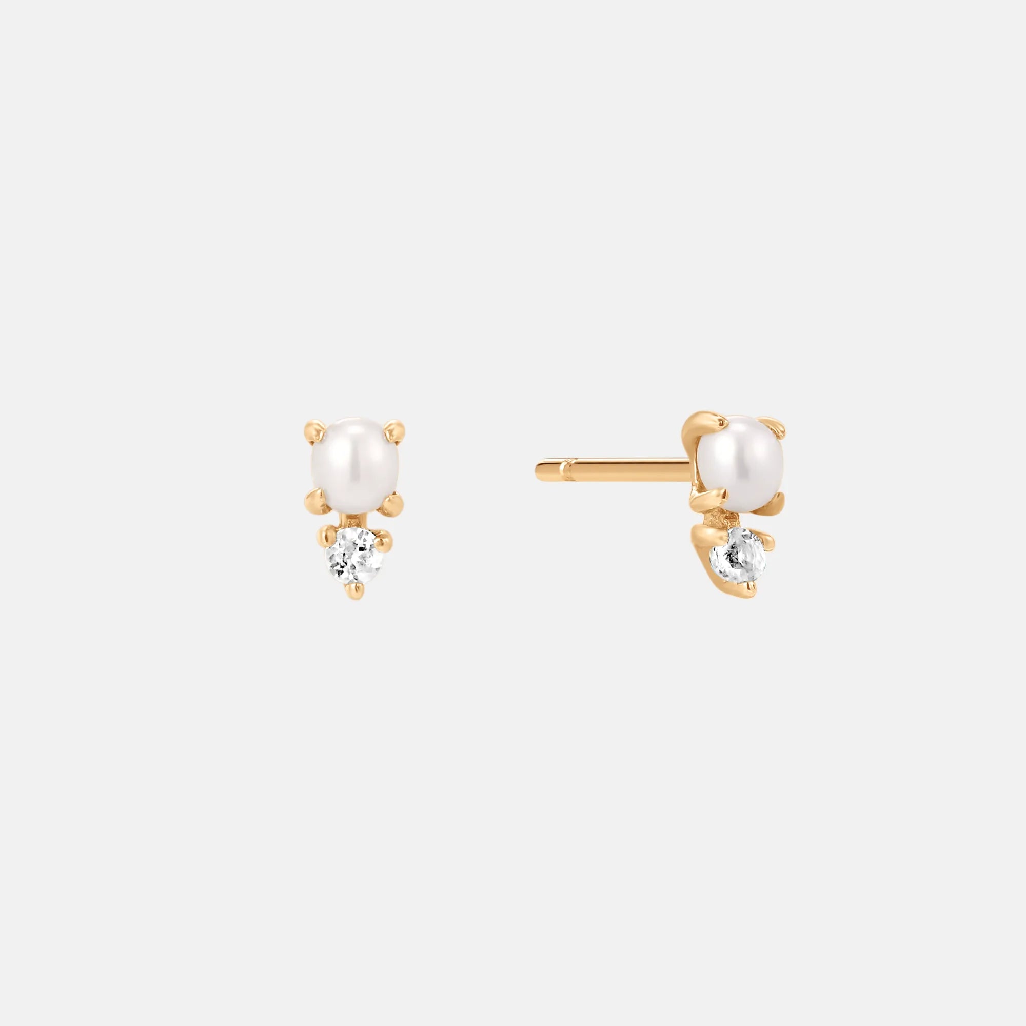 Parel & Diamant Stud Oorbel 14k goud, Objet Dore