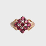 Rose - Vintage Rhodoliet Granaat & Diamant Cluster Ring 9k Geelgoud