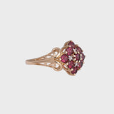 Rose - Vintage Rhodoliet Granaat & Diamant Cluster Ring 9k Geelgoud