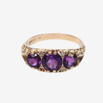 Rose – Vintage 9k Gypsy Amethyst & Diamant trilogie ring, Objet Dore