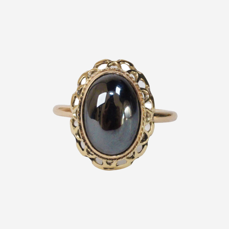 Sadie – Vintage 14k Hematiet solitair ring, Objet Dore