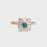 Shannon - Vintage Smaragd & Diamant Cluster Ring 18k Geelgoud