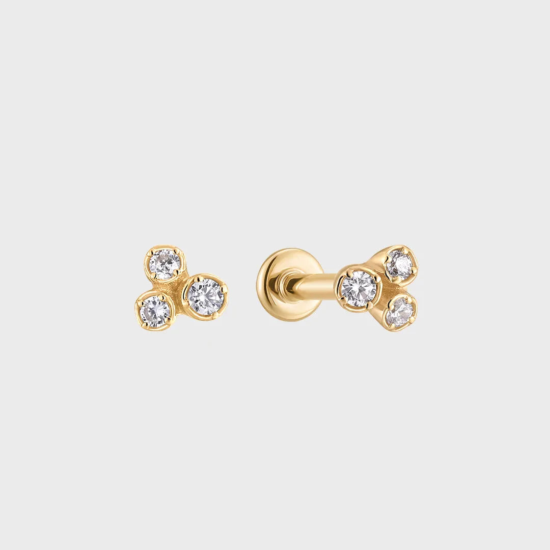 Triple Diamant Stud Piercing 14k goud, Objet Dore