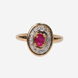 Violetta – Vintage 18k Art Deco Robijn & Diamant cluster ring