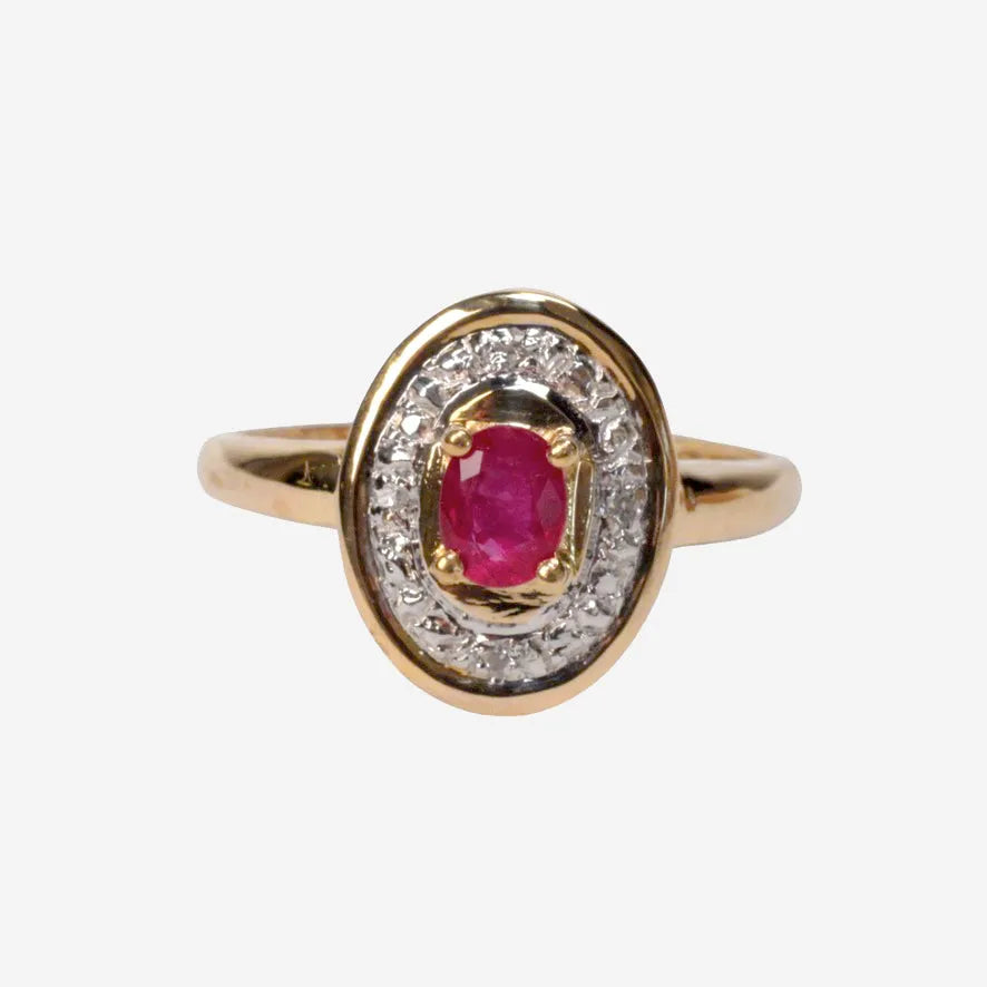Violetta – Vintage 18k Art Deco Robijn & Diamant cluster ring, Objet Dore
