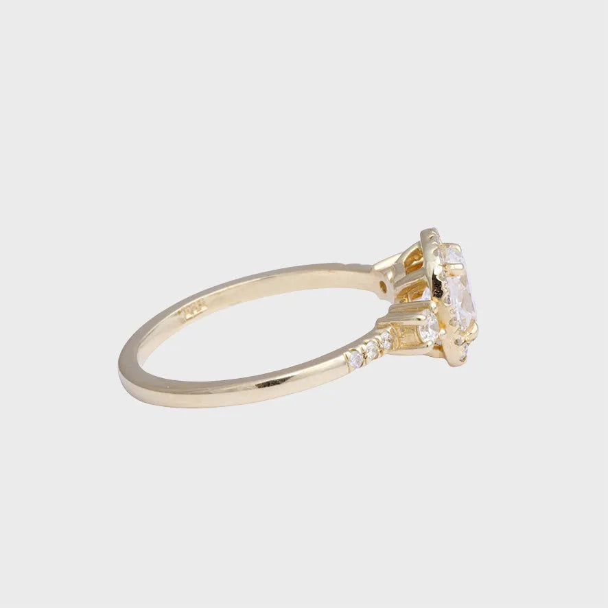 Diamant Trilogie &  Diamant Halo Ring 14k goud, Objet Dore