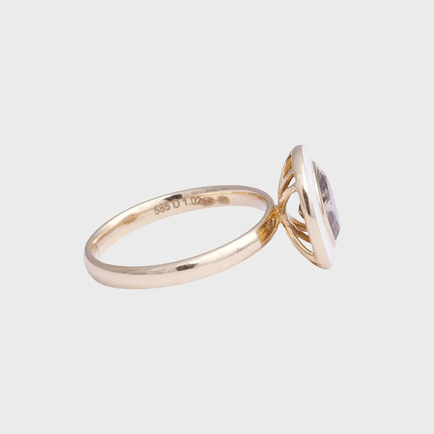 1ct Ovale Bruine Diamant & Emaille Ring, Objet Dore