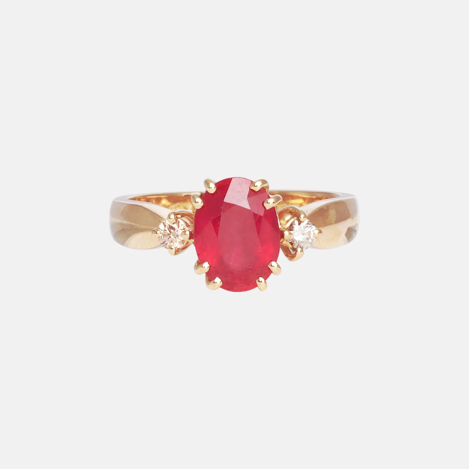 Robijn & Diamant Trilogie Ring 18k, Objet Dore