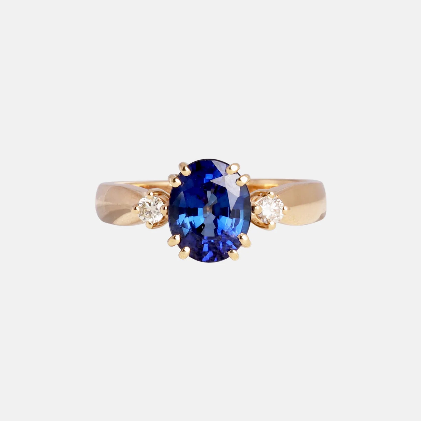 Saffier en Diamant Trilogie Ring 18k, Objet Dore