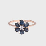 Sacha - Vintage Saffier & Diamant Bloem Cluster Ring 9k goud