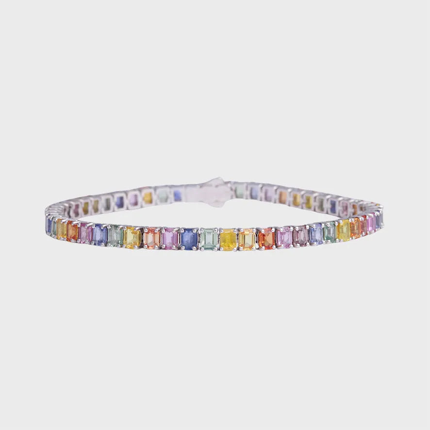 14ct Multi-Color Saffier Tennis Armband 14k witgoud, Objet Dore