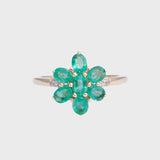 Ginny - Vintage Smaragd & Diamant Floral Cluster Ring 10k geelgoud