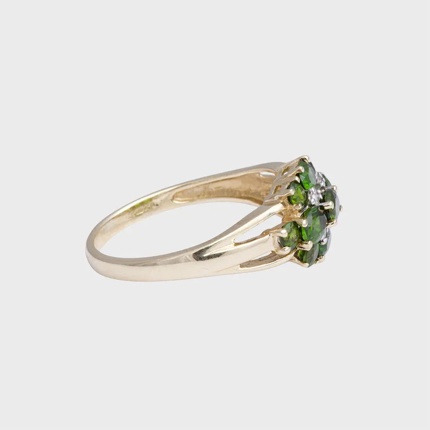 Mary - Vintage Groene (Chroom) Toermalijn & Diamant cluster 9k goud, Objet Dore