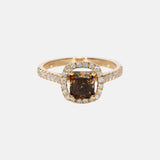 Radiant Geslepen Bruine Diamant Halo Ring 14 karaat goud
