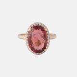Ovale Roze Toermalijn & Diamant Halo Ring 14k goud