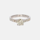 Light Yellow Solitaire Diamond Pave Ring 14k white gold